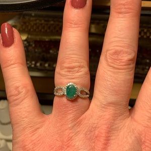 Elegant genuine emerald and zircon ring size 6.75